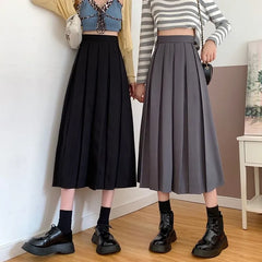 High Waist Pleated Midi A-Line Skirt