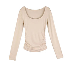 Long-Sleeve Scoop Neck Plain Slim Fit T-Shirt