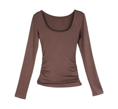 Long-Sleeve Scoop Neck Plain Slim Fit T-Shirt