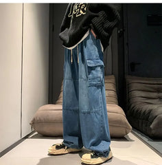 Drawstring Wide-Leg Cargo Jeans