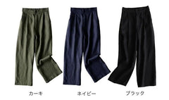 Elastic Waist Plain Linen Cotton Crop Wide Leg Pants
