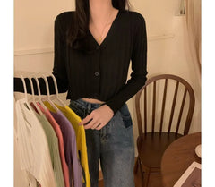 V-Neck Plain Cropped Cardigan