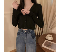 V-Neck Plain Cropped Cardigan
