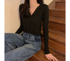 V-Neck Plain Cropped Cardigan