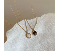 Faux Cat Eye Stone Pendant Alloy Necklace