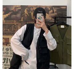 V-Neck Plain Cargo Zip Vest