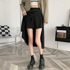 High Waist Plain Slit Midi A-Line Skirt