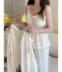 Lace Trim Pajama Camisole Top / Light Jacket / Pants / Shorts / Set
