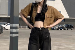 Mid Waist Washed Paneled Wide Leg Jeans