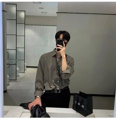 Long-Sleeve Plain Button-Up Shirt