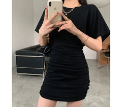 Short-Sleeve Crew-Neck Sheath Plain Mini Dress