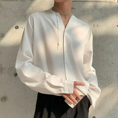 Long-Sleeve Plain Button-Up Shirt