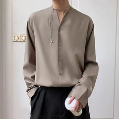 Long-Sleeve Plain Button-Up Shirt