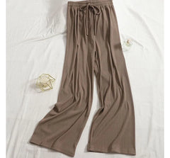 High Waist Plain Drawstring Wide Leg Pants (Various Designs)