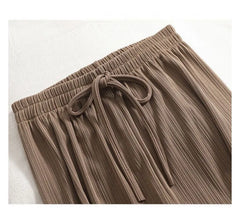 High Waist Plain Drawstring Wide Leg Pants (Various Designs)