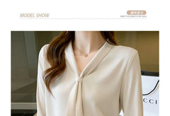 Long-Sleeve Scarf Collar Plain Blouse