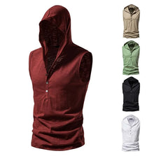 Sleeveless Hooded Henley Plain Top