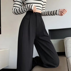High Rise Plain Wide Leg Slacks (Various Designs)