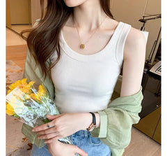 Scoop Neck Plain Ribbed Tank Top