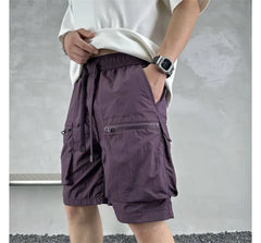 Drawstring Waist Plain Cargo Shorts