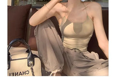 Halter Plain Open Back Padded Crop Cami Top