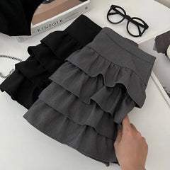 High Waist Plain Mini A-Line Layered Skirt
