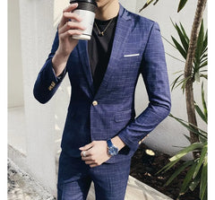 Set: Single-Breasted Plaid Blazer + Dress Pants