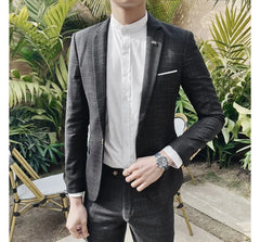 Set: Single-Breasted Plaid Blazer + Dress Pants