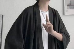 3/4-Sleeve Plain Open Front Kimono Jacket