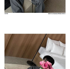 Button-Up Plain Blazer / High Waist Dress Pants