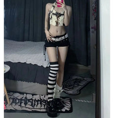 Low Rise Studded Denim Hot Pants