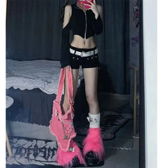 Low Rise Studded Denim Hot Pants