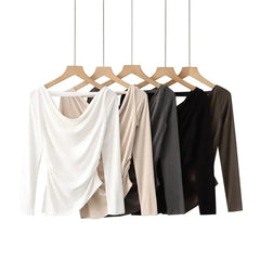 Long Sleeve Cold-Shoulder Plain T-Shirt