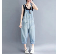 Spaghetti Strap Denim Crop Jumpsuit