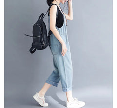 Spaghetti Strap Denim Crop Jumpsuit