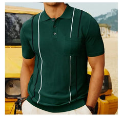 Short-Sleeve Color Block Knit Polo Shirt