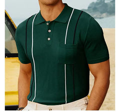 Short-Sleeve Color Block Knit Polo Shirt
