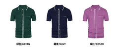 Short-Sleeve Contrast Trim Ribbed Knit Polo Shirt