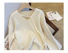 Maternity V-Neck Plain Oversized Sweater