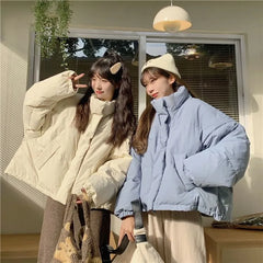 Stand Collar Plain Padded Zip Jacket