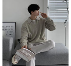 Plain Half Zip Polo Sweater