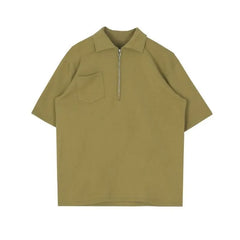 Short-Sleeve Plain Half-Zip Polo Shirt