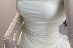 Long-Sleeve Off Shoulder Plain Top / Mini Tiered Skirt