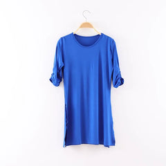 Elbow-Sleeve Plain Side-Slit Dance T-Shirt