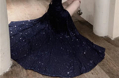 Spaghetti Strap V-Neck Glitter Maxi A-Line Dress