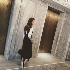 V-Neck Plain Slit Midi Sheath Overall Dress