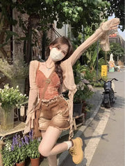 Lace Camisole Top / Ruffled Open Front Jacket