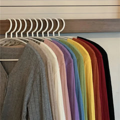 V-Neck Plain Ribbed Button-Up Cardigan