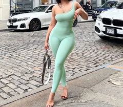 One-Shoulder Plain Jumpsuit