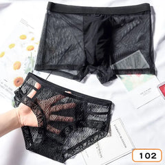 Couple Matching Set: Mesh Boxer Briefs + Panty